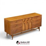 broyhill brasilia mid century walnut and brass 9 drawer lowboy dresser