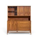 broyhill brasilia mid century walnut and brass offset credenza and hutch