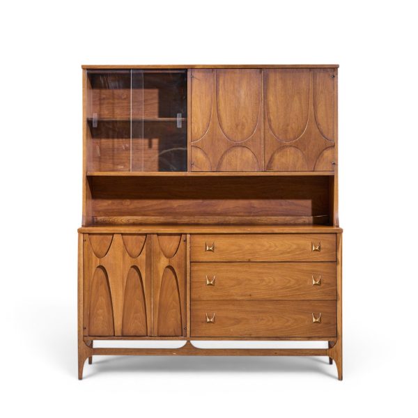 broyhill brasilia mid century walnut and brass offset credenza and hutch