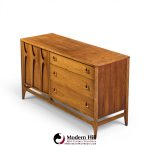 broyhill brasilia mid century walnut and brass offset credenza and hutch