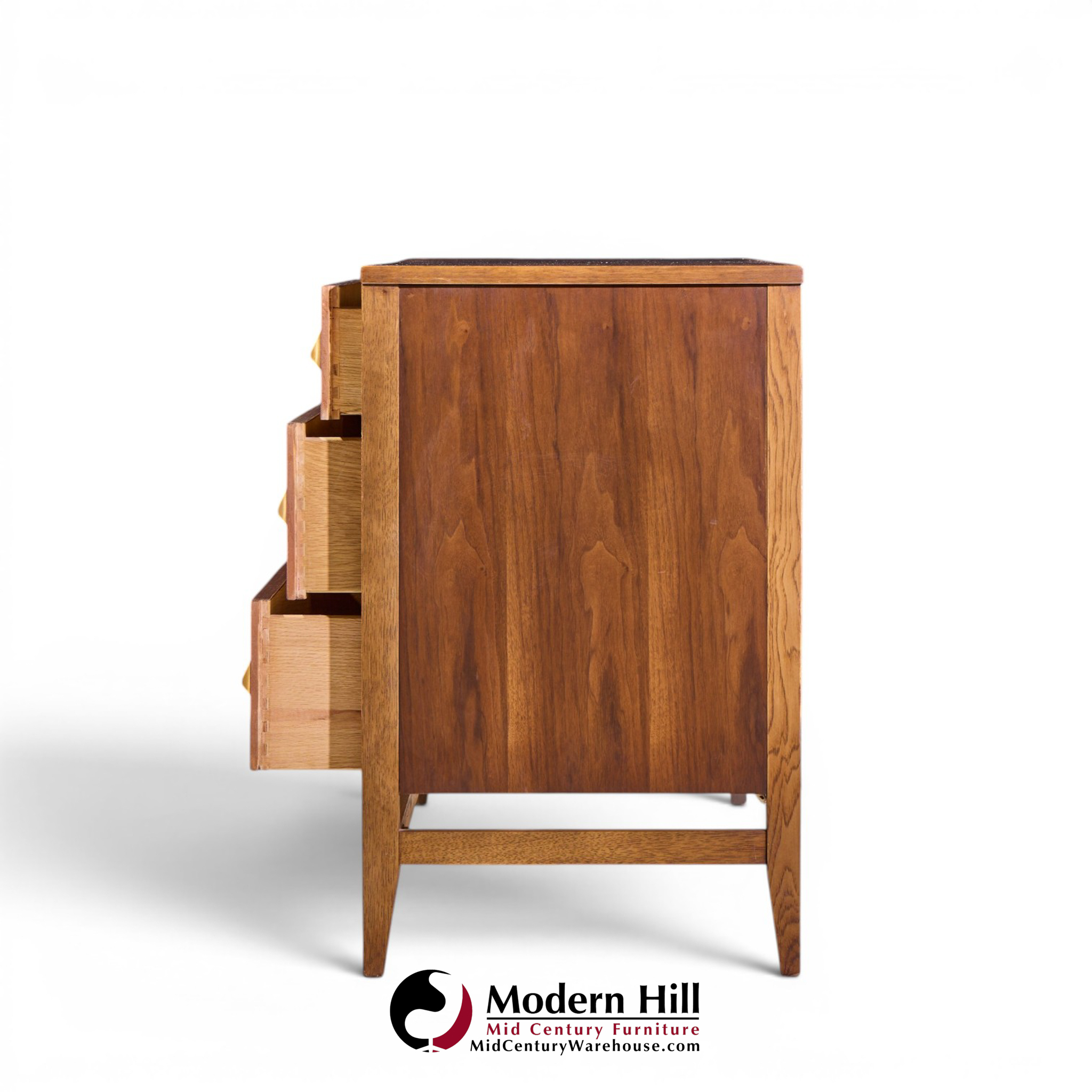 broyhill brasilia mid century walnut and brass offset credenza and hutch