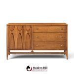 broyhill brasilia mid century walnut and brass offset credenza and hutch