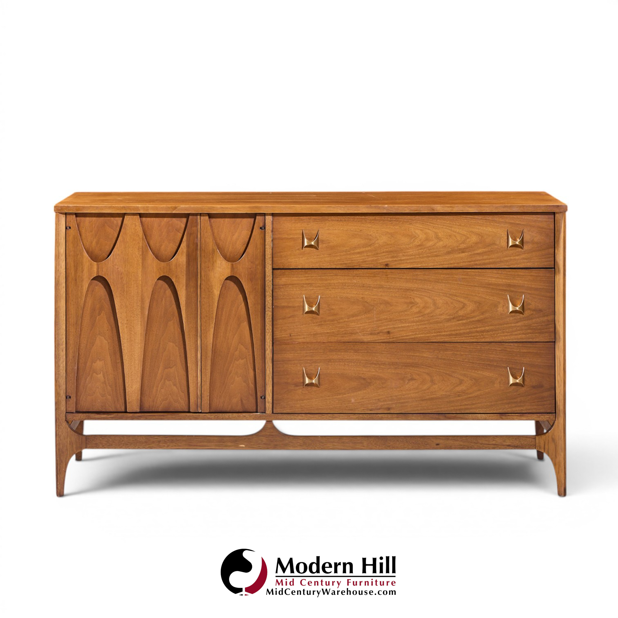 broyhill brasilia mid century walnut and brass offset credenza and hutch