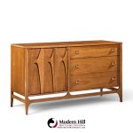 broyhill brasilia mid century walnut and brass offset credenza and hutch