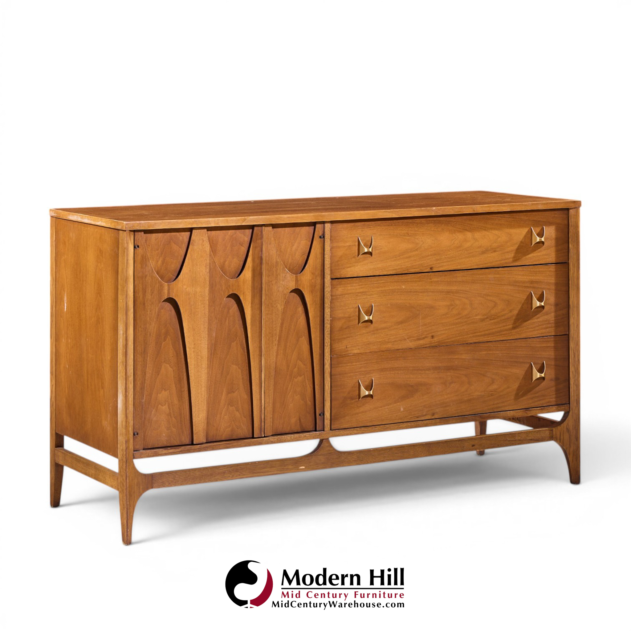 broyhill brasilia mid century walnut and brass offset credenza and hutch