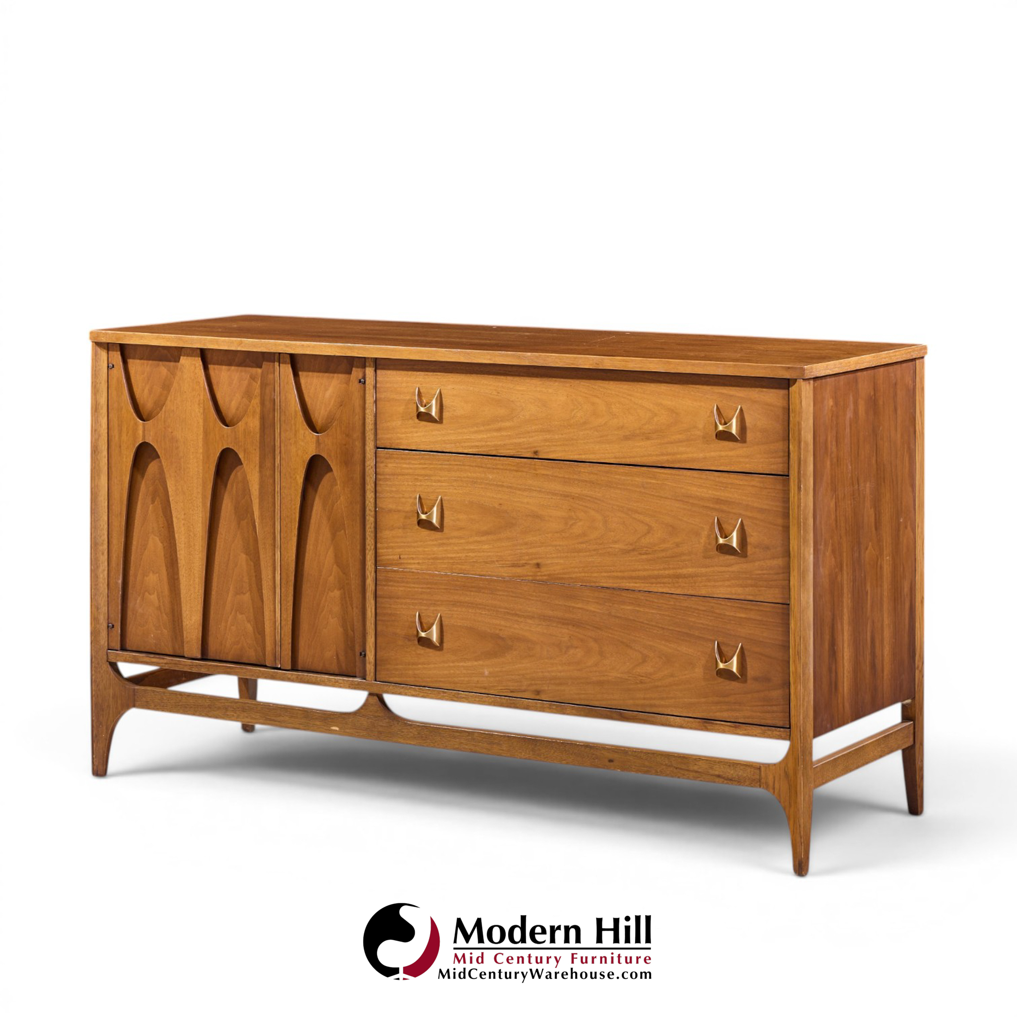broyhill brasilia mid century walnut and brass offset credenza and hutch