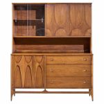 broyhill brasilia mid century walnut and brass offset credenza and hutch