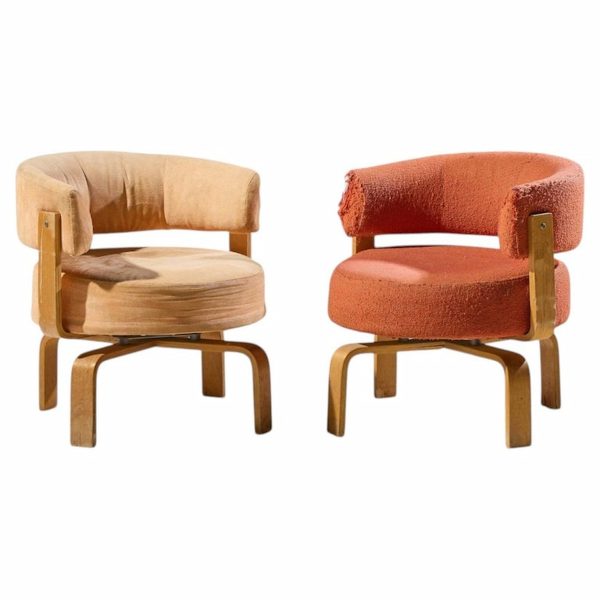 carina bengs for ikea fridene mid century swedish bentwood swivel lounge chairs - pair