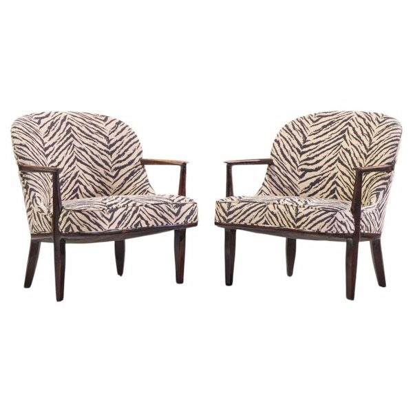 edward wormley for dunbar janus model 5705 mid century mahogany lounge chair - pair