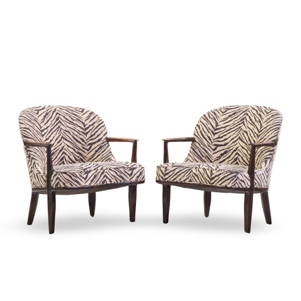 edward wormley for dunbar janus model 5705 mid century mahogany lounge chair - pair