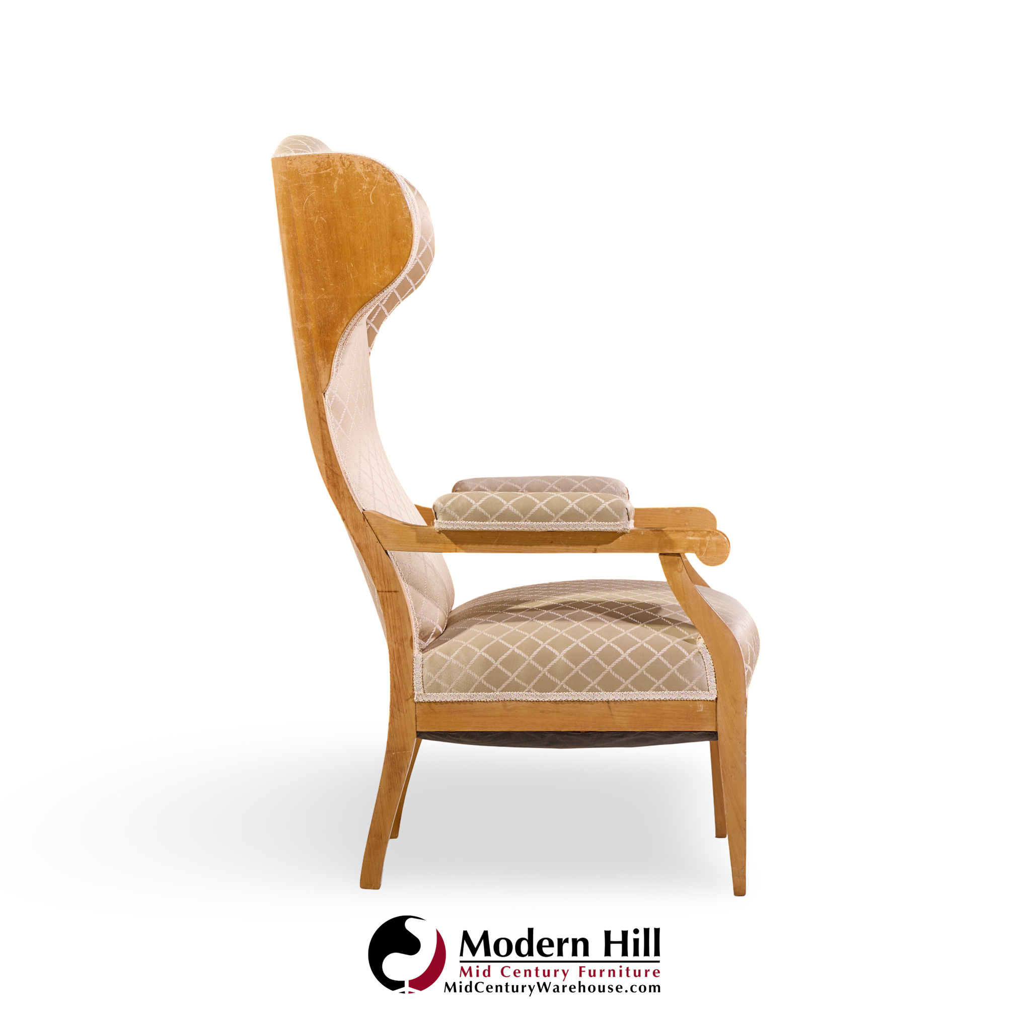 frits henningsen style swedish biedermeier wingback lounge chairs - pair