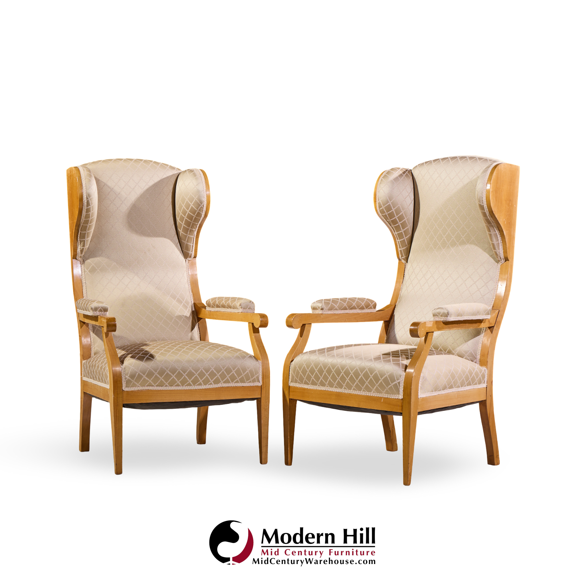 frits henningsen style swedish biedermeier wingback lounge chairs - pair