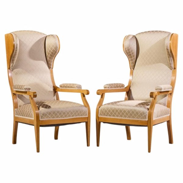 frits henningsen style swedish biedermeier wingback lounge chairs - pair