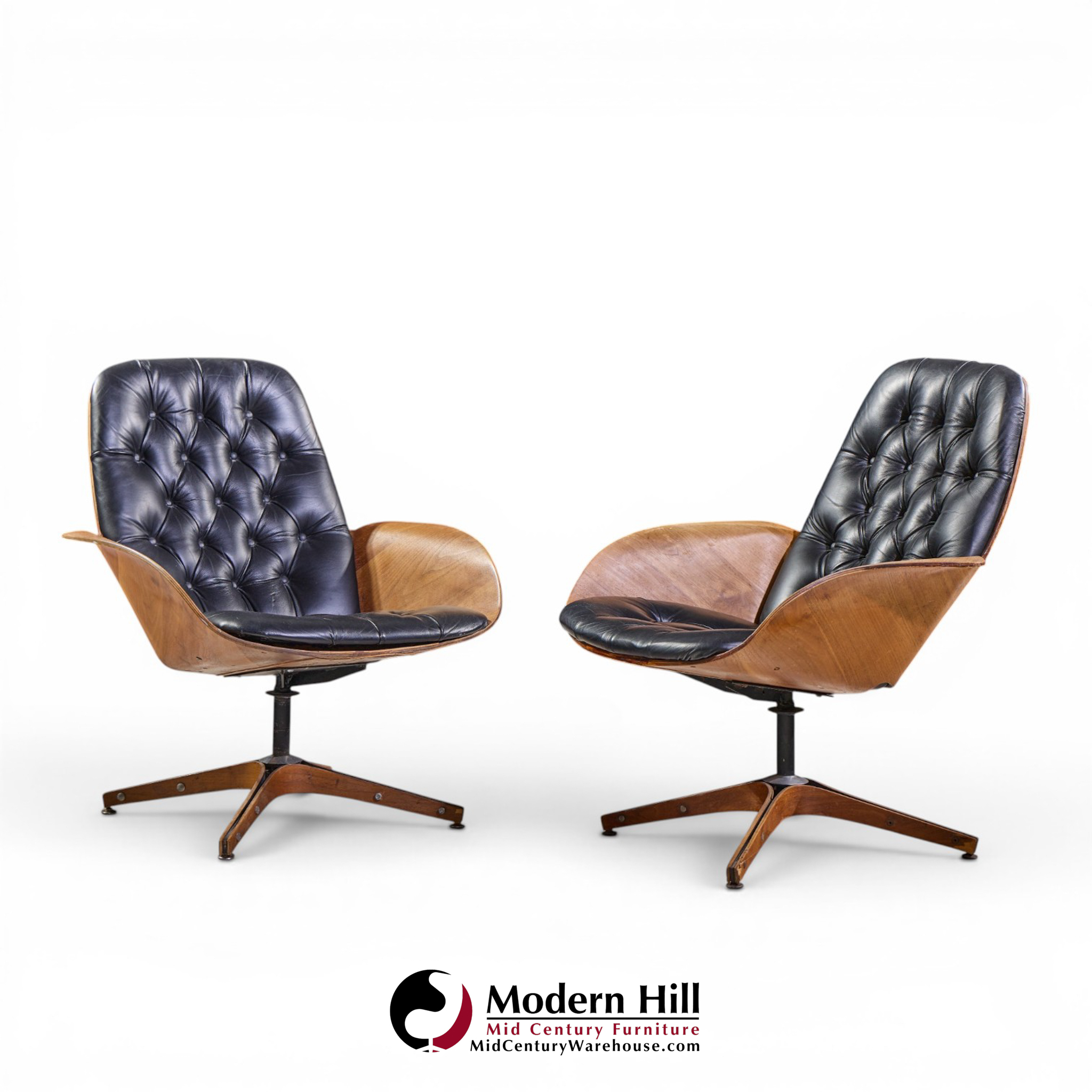 george mulhauser for plycraft mrs. chair mid century lounge chairs - pair