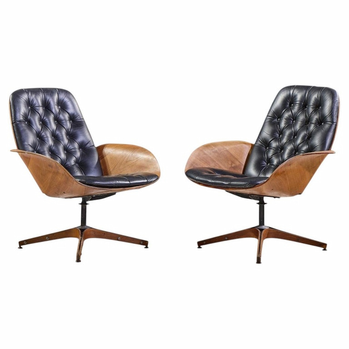 george mulhauser for plycraft mrs. chair mid century lounge chairs - pair