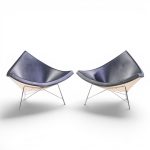 george nelson for vitra mid century black leather coconut chairs - pair