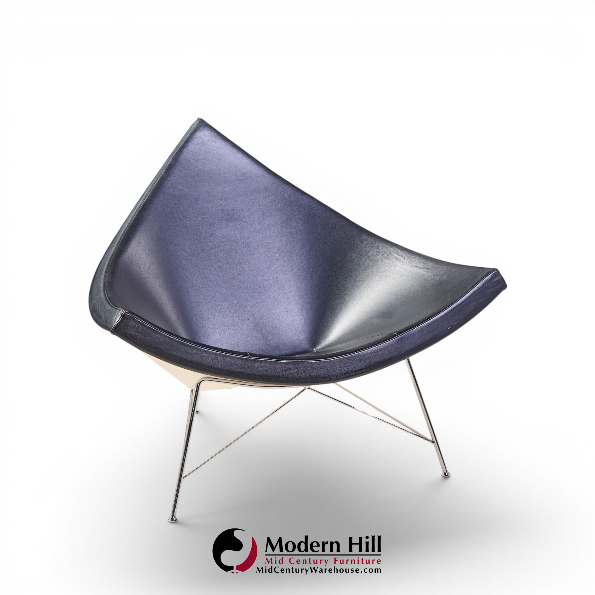 george nelson for vitra mid century black leather coconut chairs - pair
