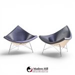 george nelson for vitra mid century black leather coconut chairs - pair