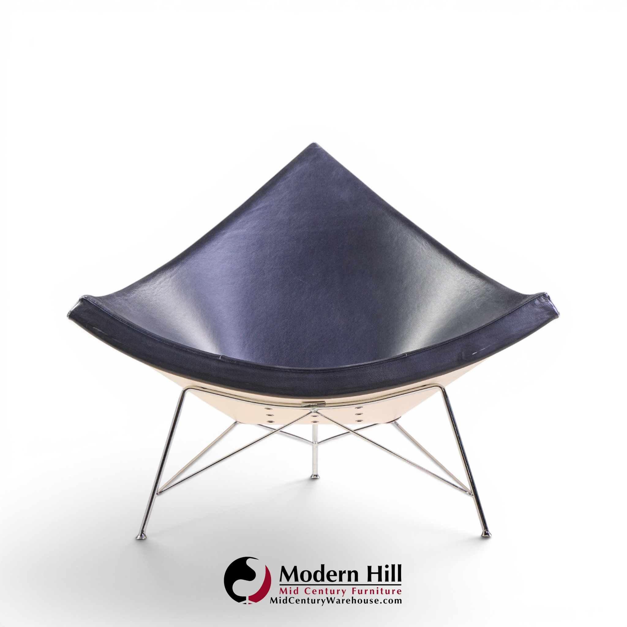 george nelson for vitra mid century black leather coconut chairs - pair