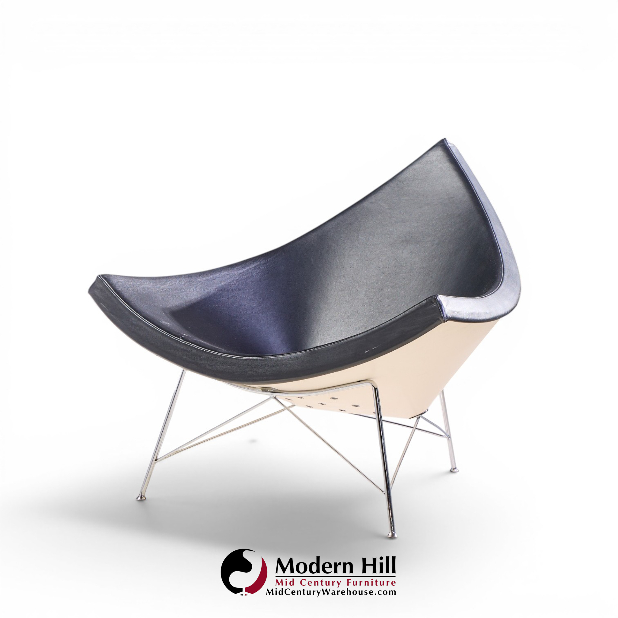george nelson for vitra mid century black leather coconut chairs - pair