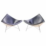 george nelson for vitra mid century black leather coconut chairs - pair