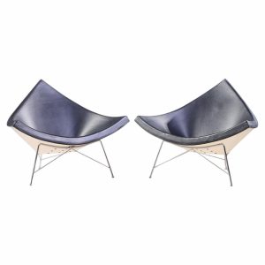 george nelson for vitra mid century black leather coconut chairs - pair