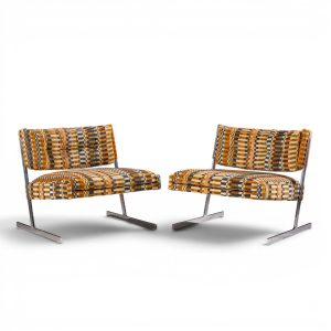 harvey probber mid century cantilevered chrome slipper lounge chairs - pair