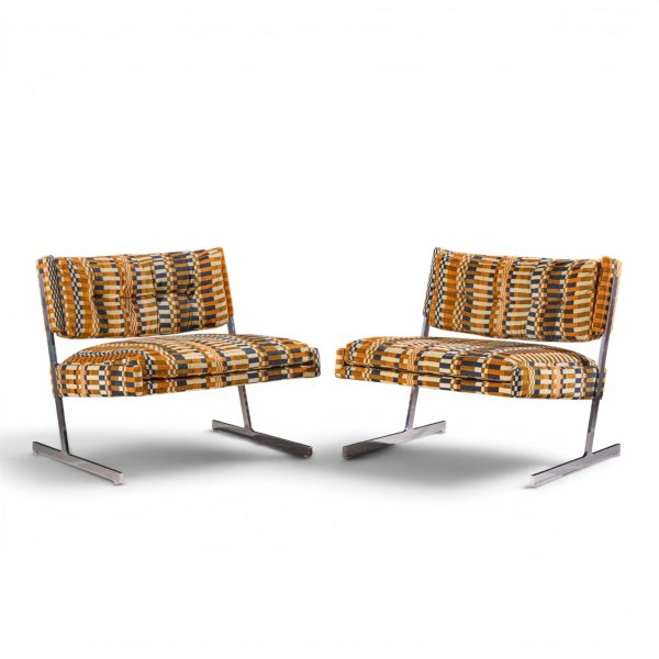 harvey probber mid century cantilevered chrome slipper lounge chairs - pair