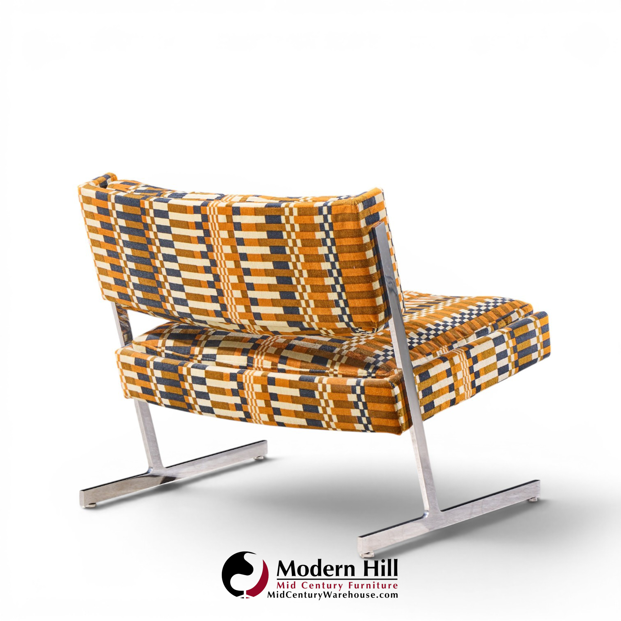 harvey probber mid century cantilevered chrome slipper lounge chairs - pair
