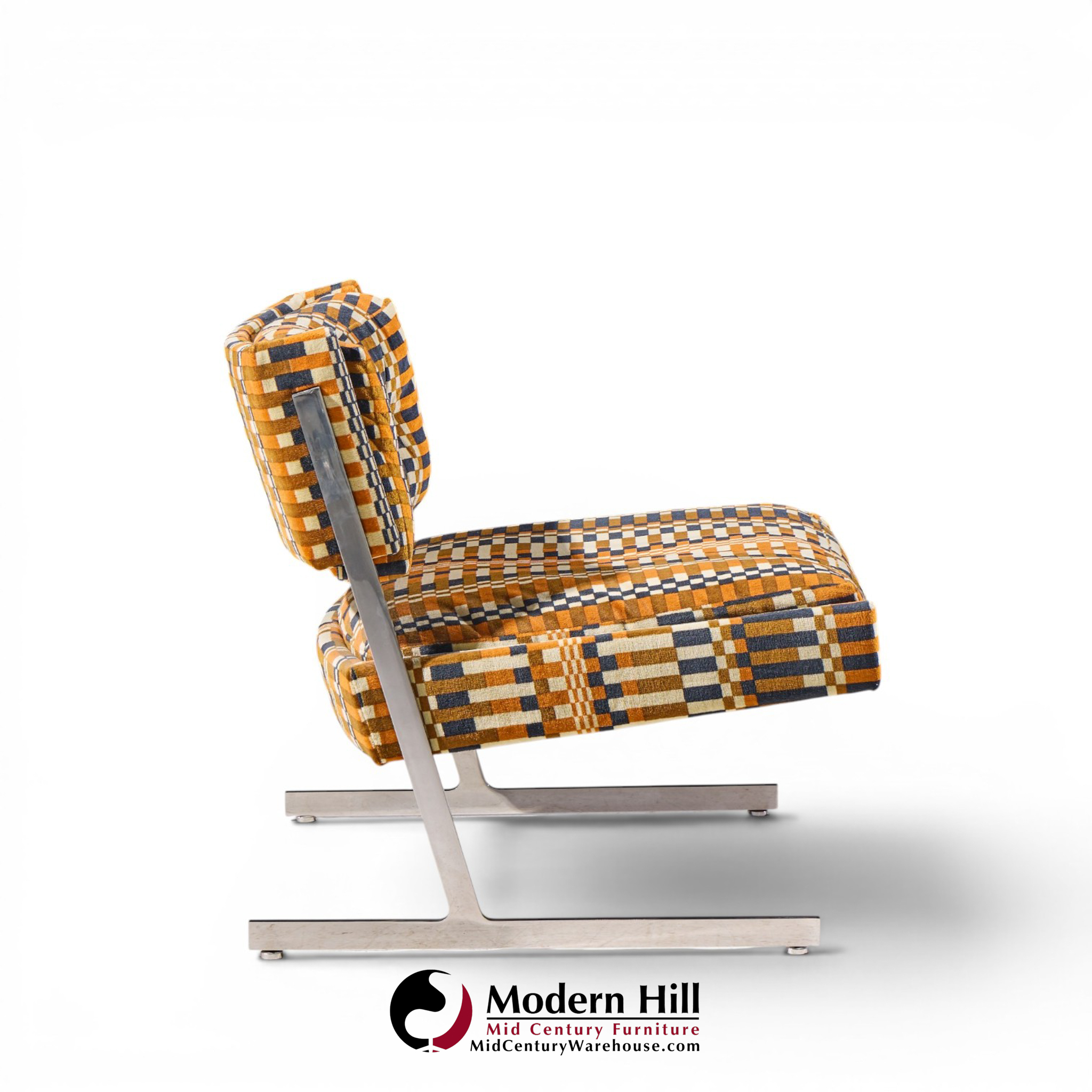 harvey probber mid century cantilevered chrome slipper lounge chairs - pair