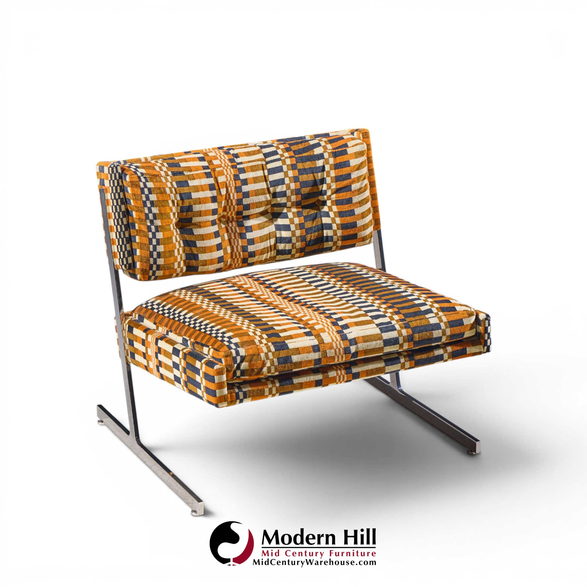 harvey probber mid century cantilevered chrome slipper lounge chairs - pair