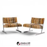 harvey probber mid century cantilevered chrome slipper lounge chairs - pair