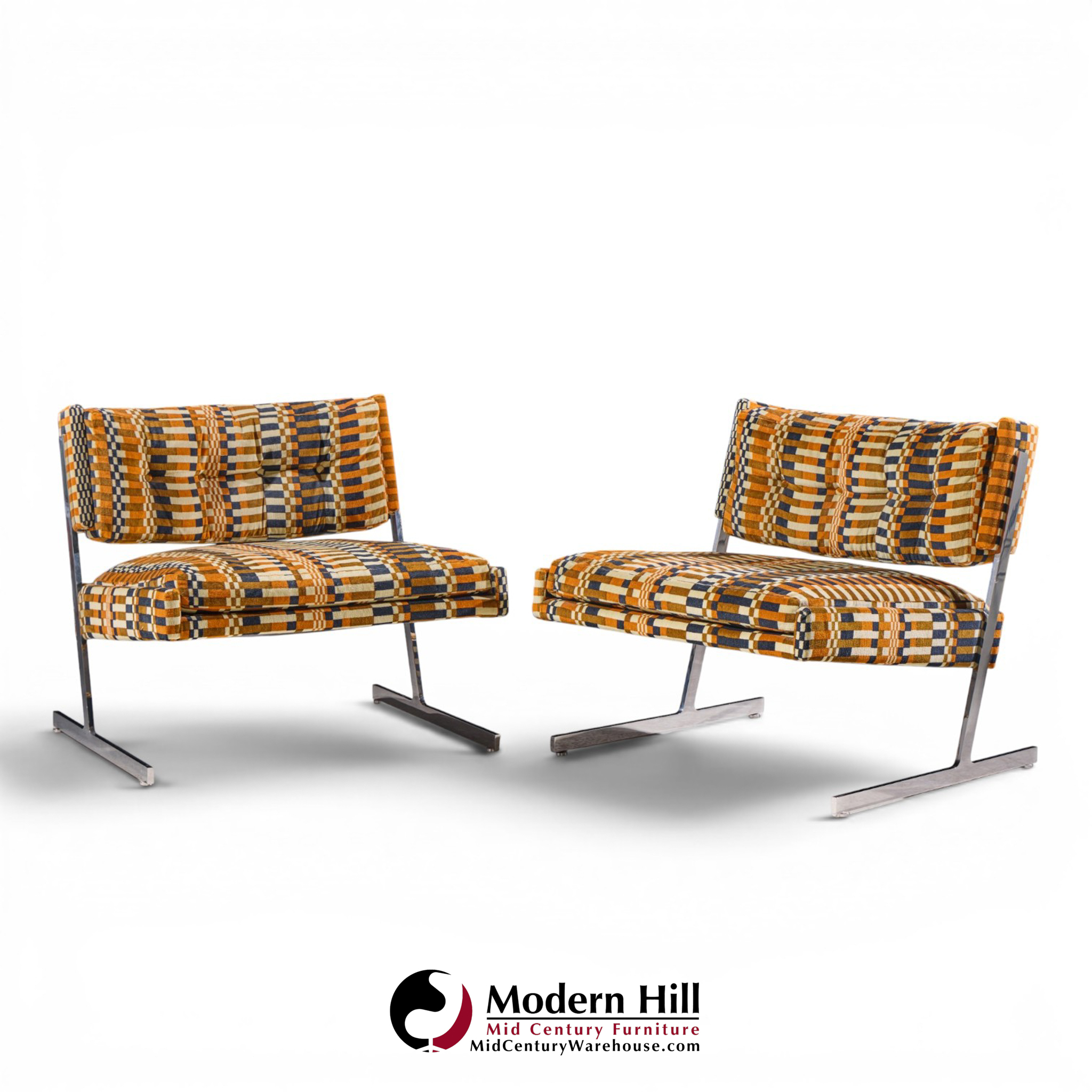harvey probber mid century cantilevered chrome slipper lounge chairs - pair