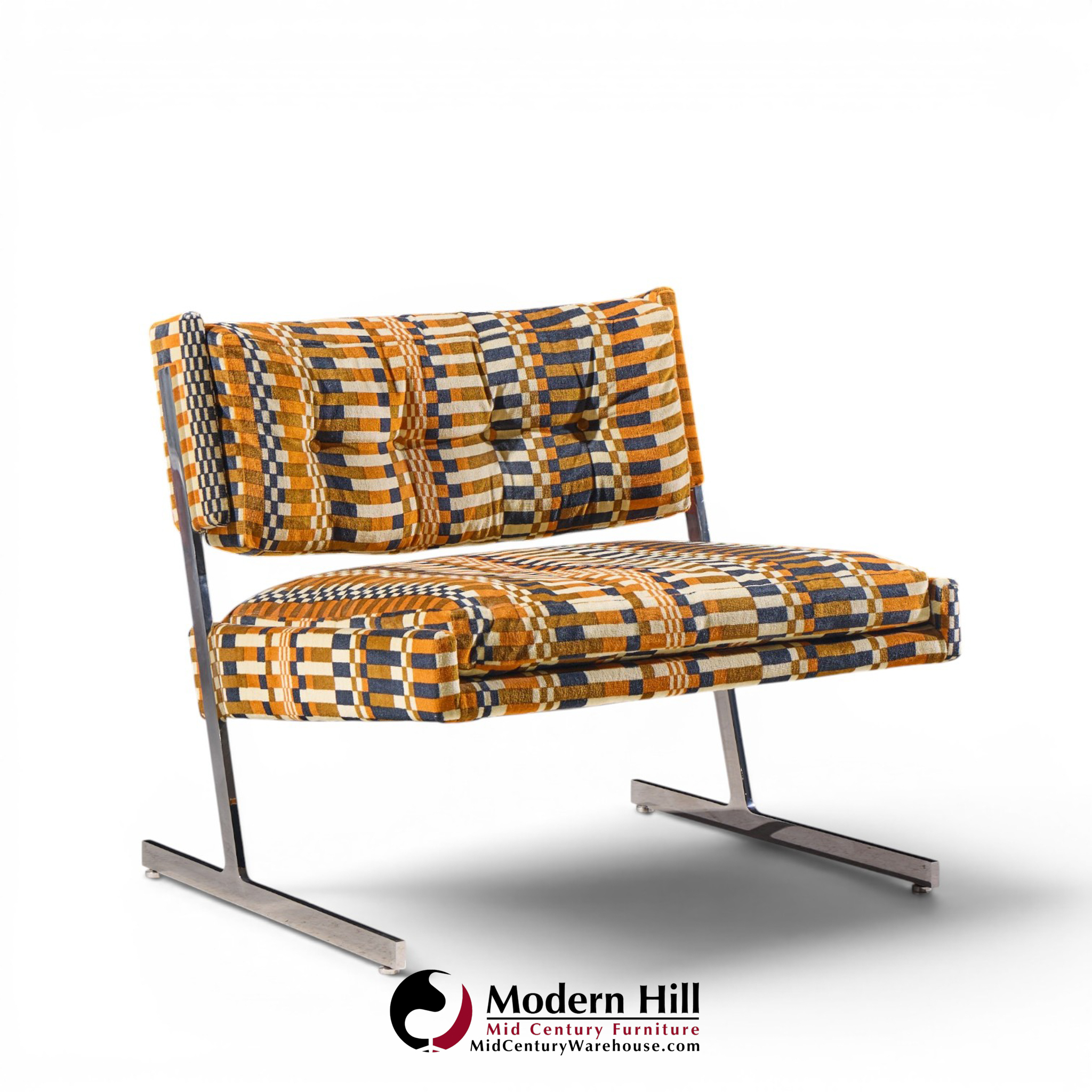 harvey probber mid century cantilevered chrome slipper lounge chairs - pair