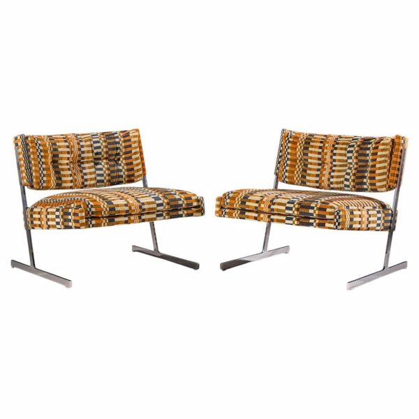 harvey probber mid century cantilevered chrome slipper lounge chairs - pair