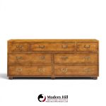 henredon campaign mid century oak and brass lowboy dresser