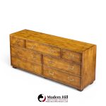 henredon campaign mid century oak and brass lowboy dresser