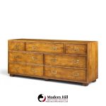 henredon campaign mid century oak and brass lowboy dresser