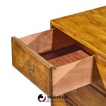 henredon campaign mid century oak and brass lowboy dresser