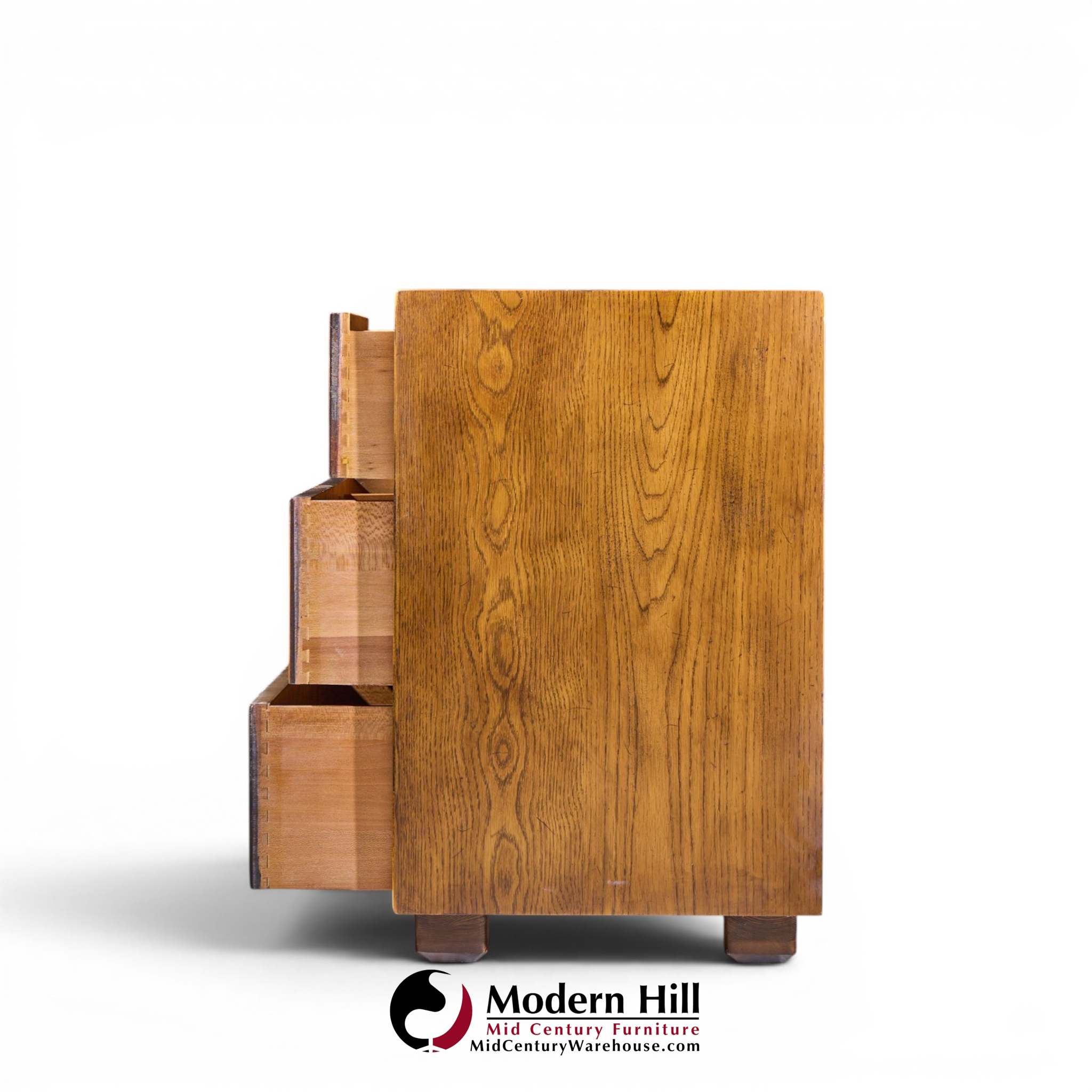 henredon campaign mid century oak and brass lowboy dresser