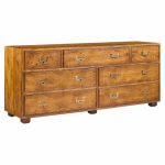 henredon campaign mid century oak and brass lowboy dresser