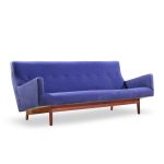 jens risom model u-150 mid century walnut bracket back sofa