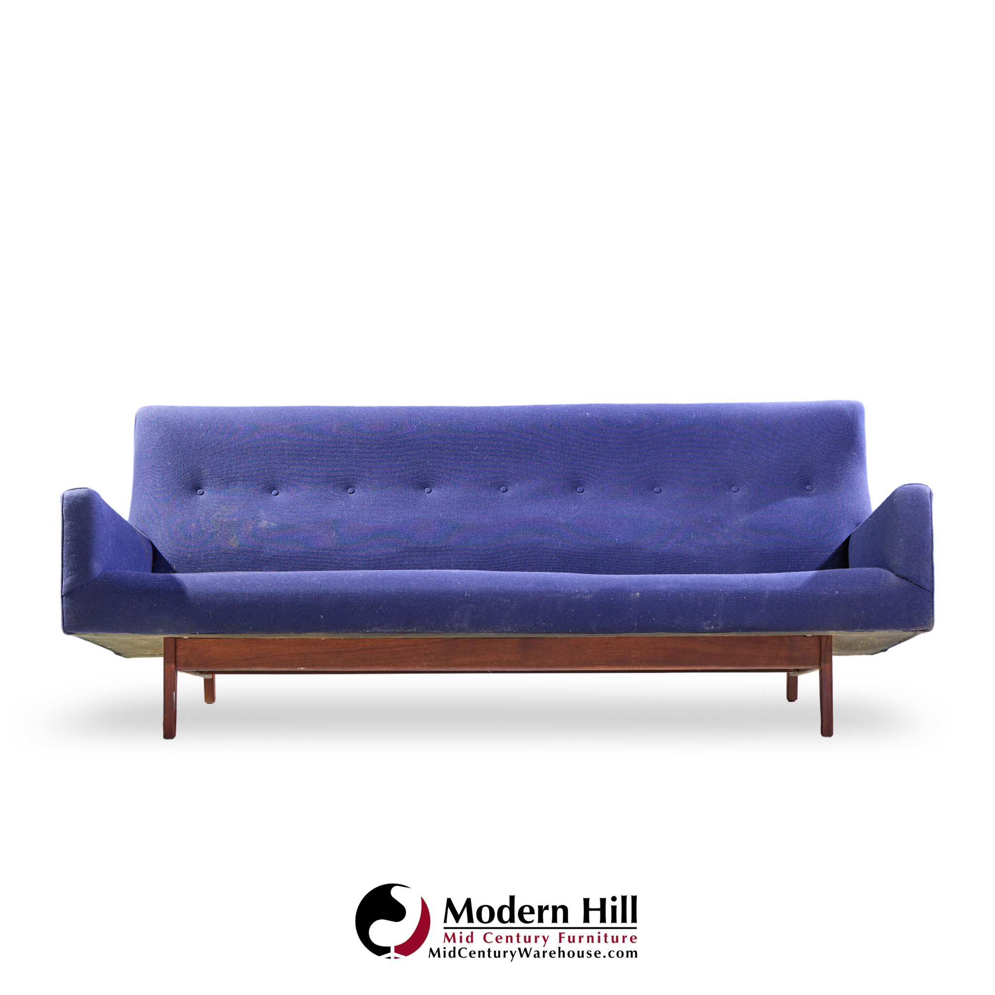 jens risom model u-150 mid century walnut bracket back sofa