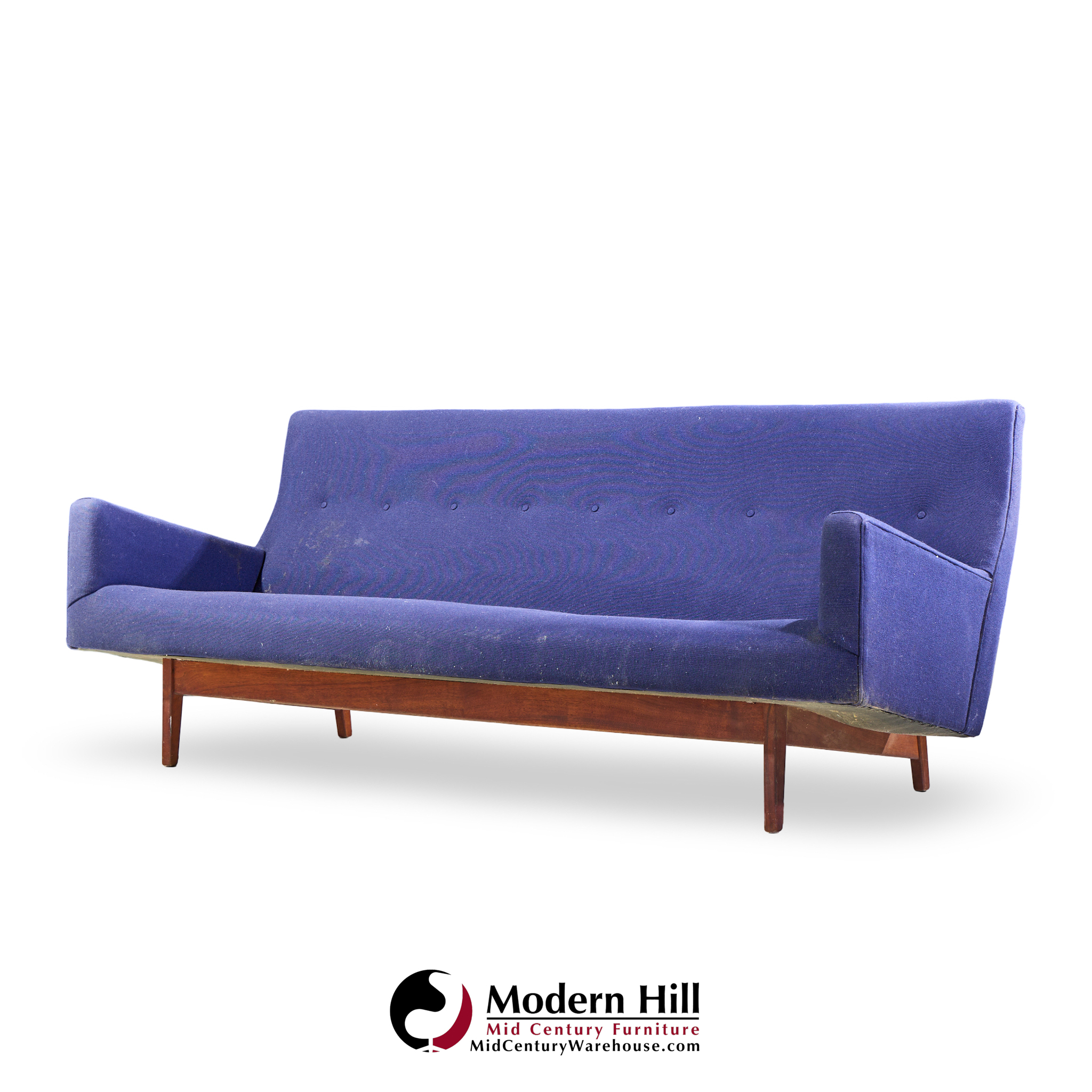 jens risom model u-150 mid century walnut bracket back sofa