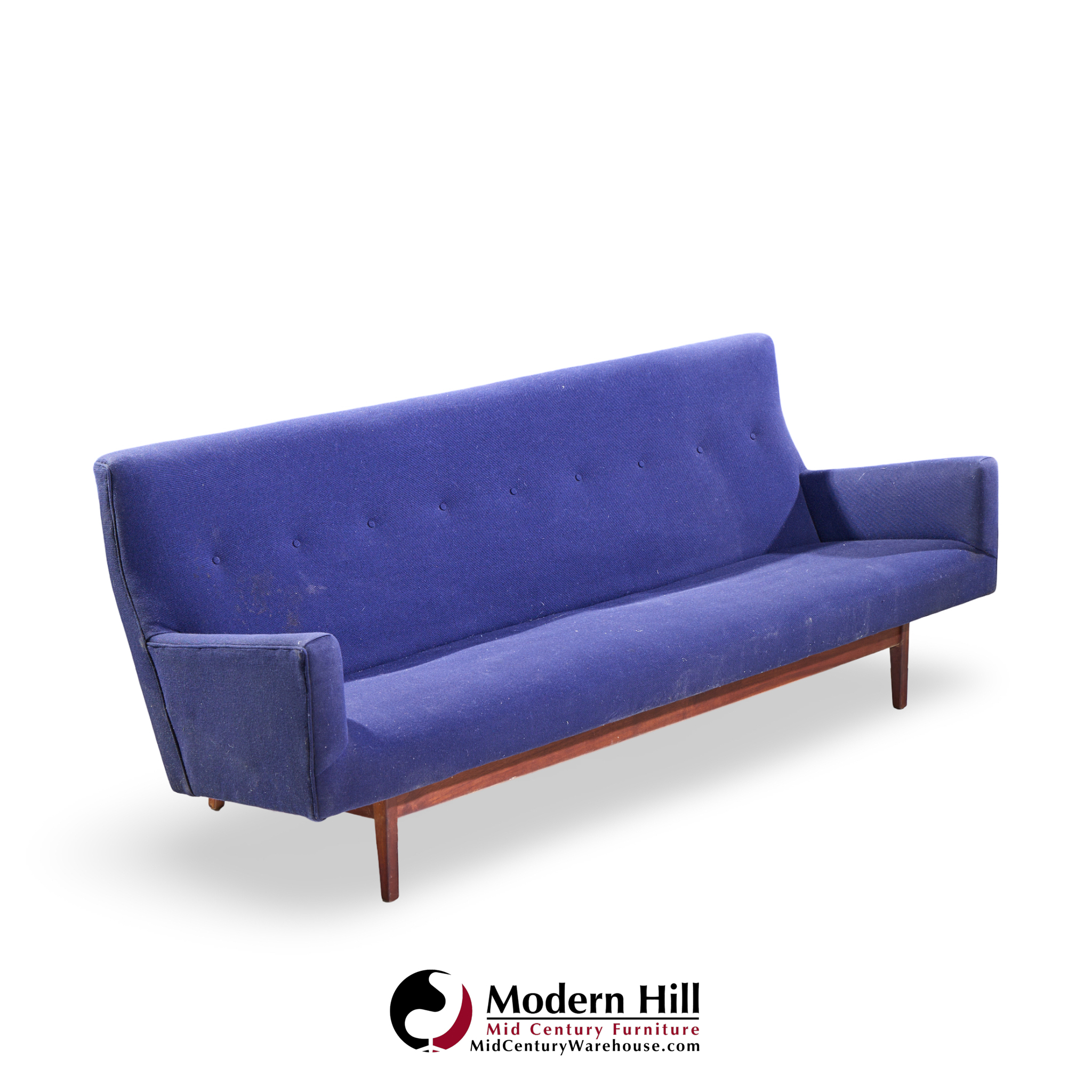 jens risom model u-150 mid century walnut bracket back sofa