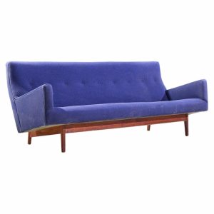 jens risom model u-150 mid century walnut bracket back sofa