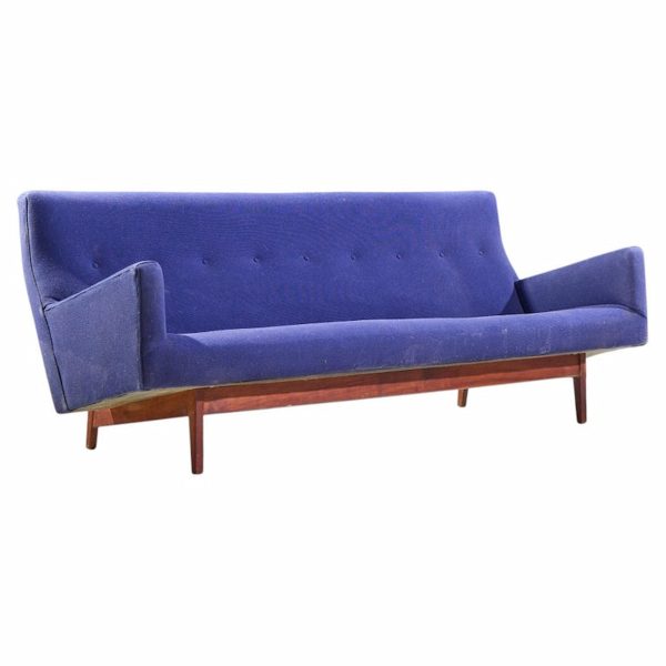 jens risom model u-150 mid century walnut bracket back sofa