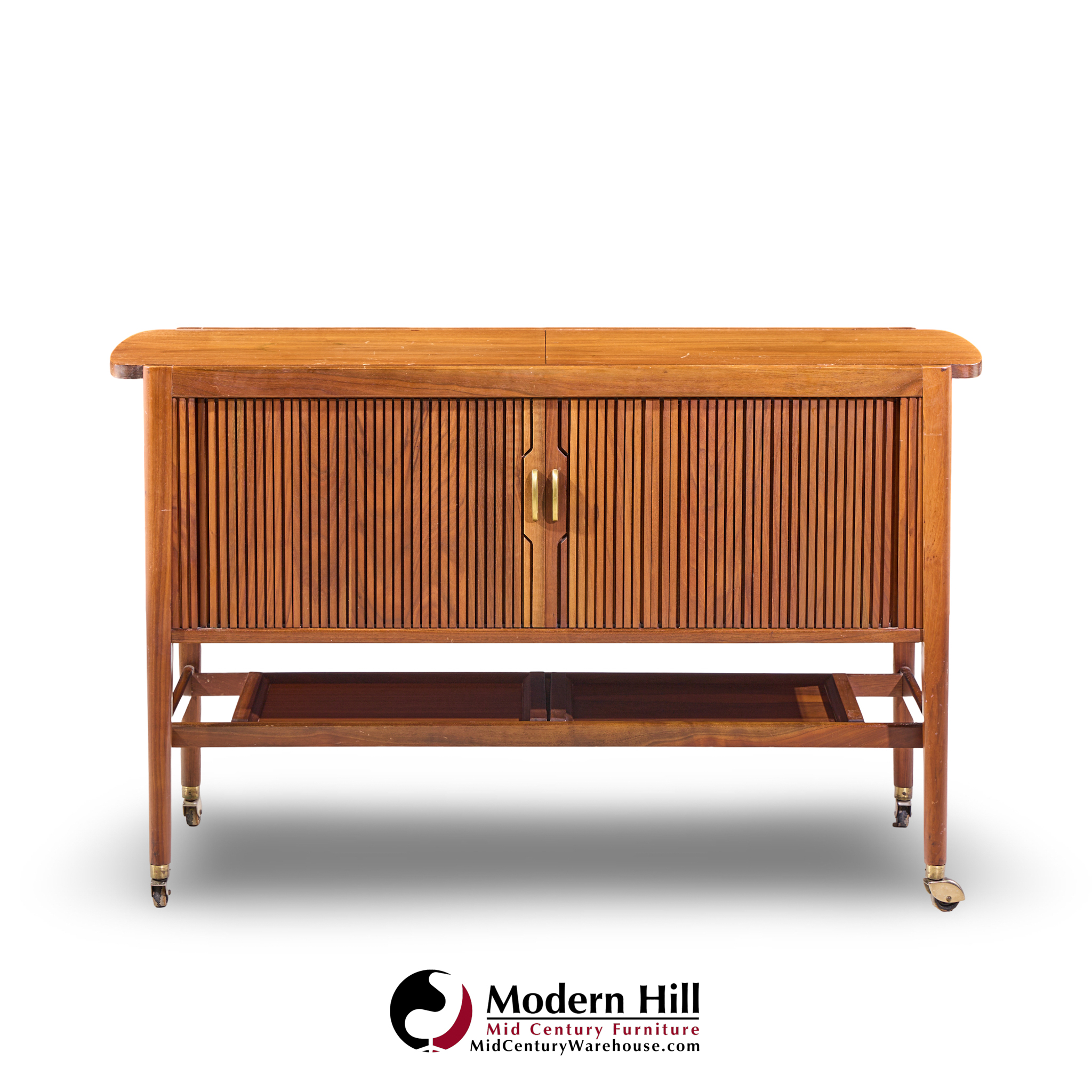 kipp stewart for drexel declaration mid century walnut tambour door bar cart