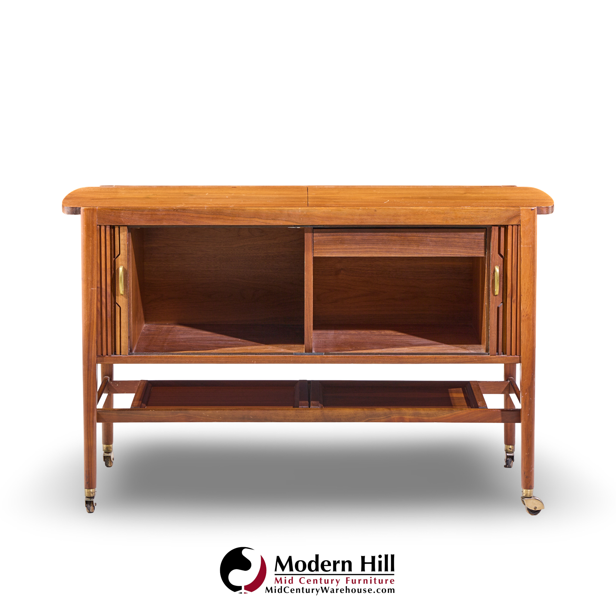kipp stewart for drexel declaration mid century walnut tambour door bar cart