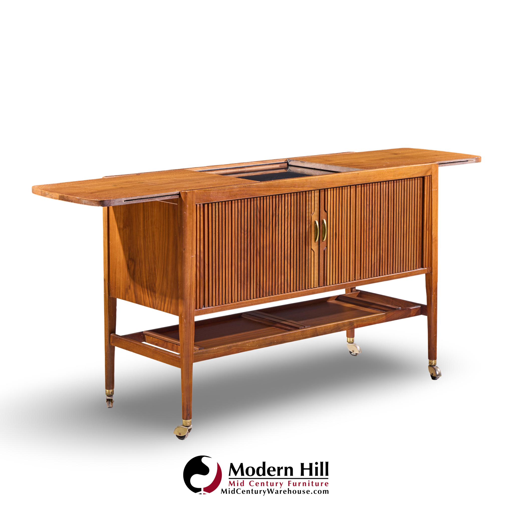 kipp stewart for drexel declaration mid century walnut tambour door bar cart